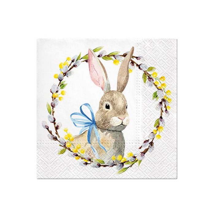Serviete za dekupažo - Rabbit with Catkins  - 1 kos