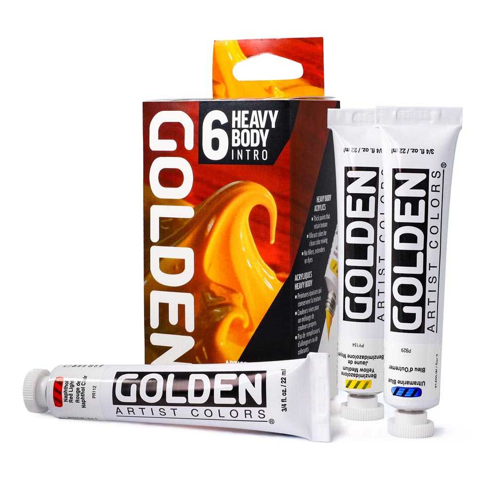 Set akrilnih barv GOLDEN Heavy Body Intro 6 x 22 ml