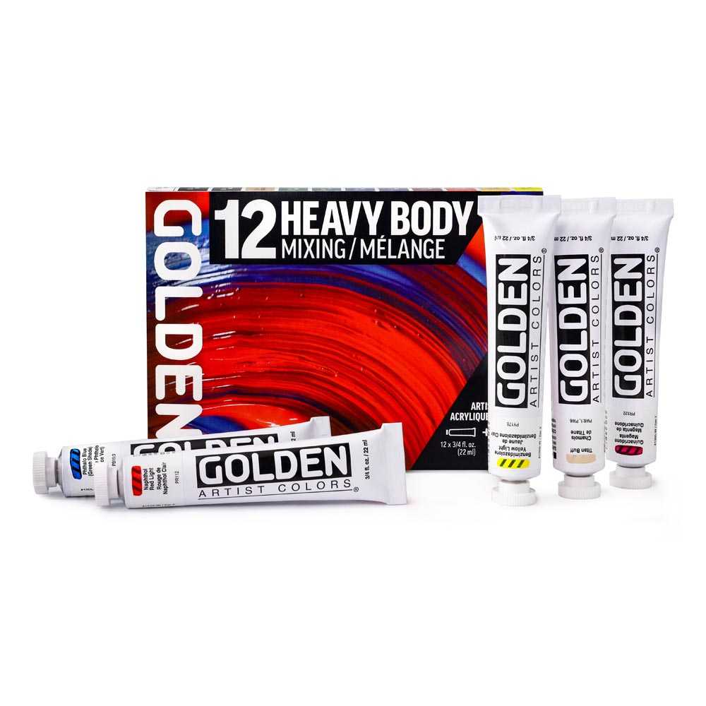 Set akrilnih barv GOLDEN Heavy Body Mixing 12 x 22 ml