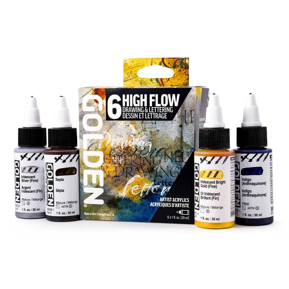 Set akrilnih barv Golden High Flow Drawing & Lettering 6 x 30 ml