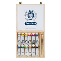 Set akrilnih barv in čopiča v leseni škatli Schmincke AKADEMIE 12 x 60 ml