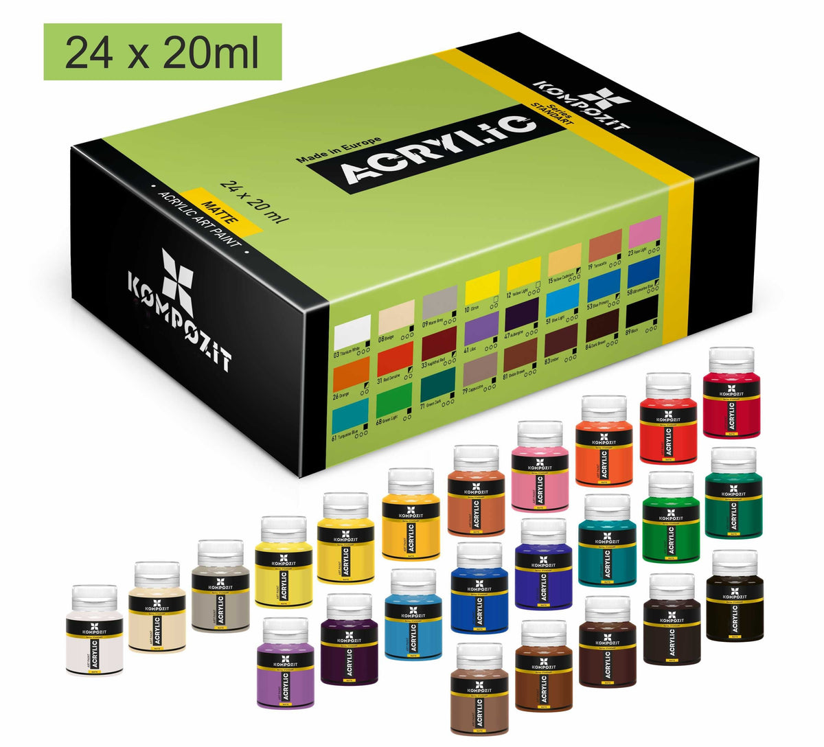Set akrilnih barv Kompozit STANDART 24 x 20 ml