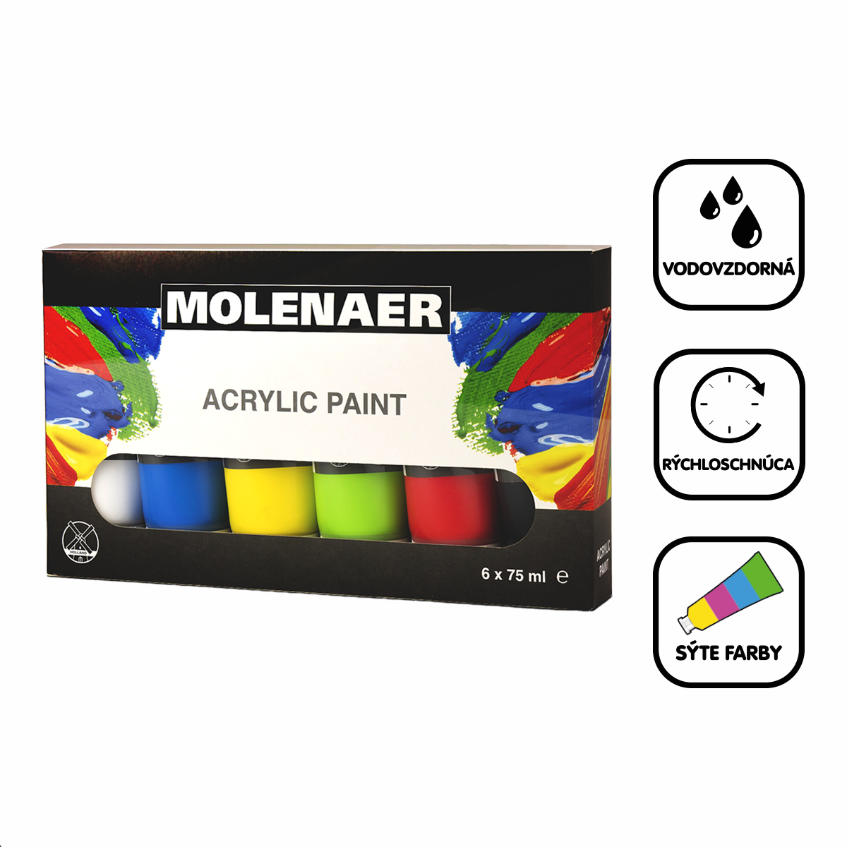 Set akrilnih barv Molenaer 6 x 75 ml - mešane barve