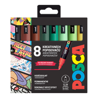 Set akrilnih markerjev Posca PC-5M EARTH, 1,8 – 2,5 mm – 8 kosov