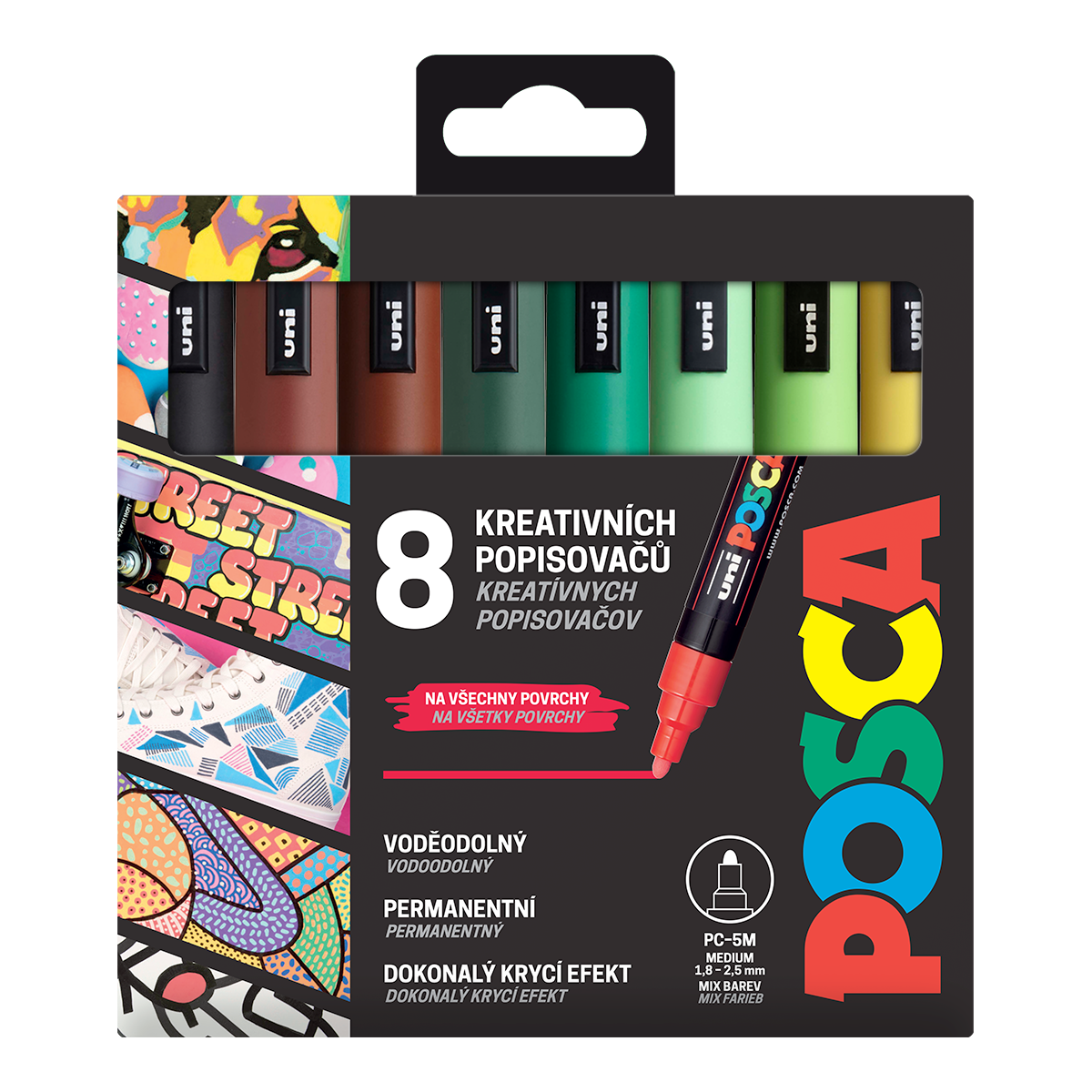 Set akrilnih markerjev Posca PC-5M EARTH, 1,8 – 2,5 mm – 8 kosov