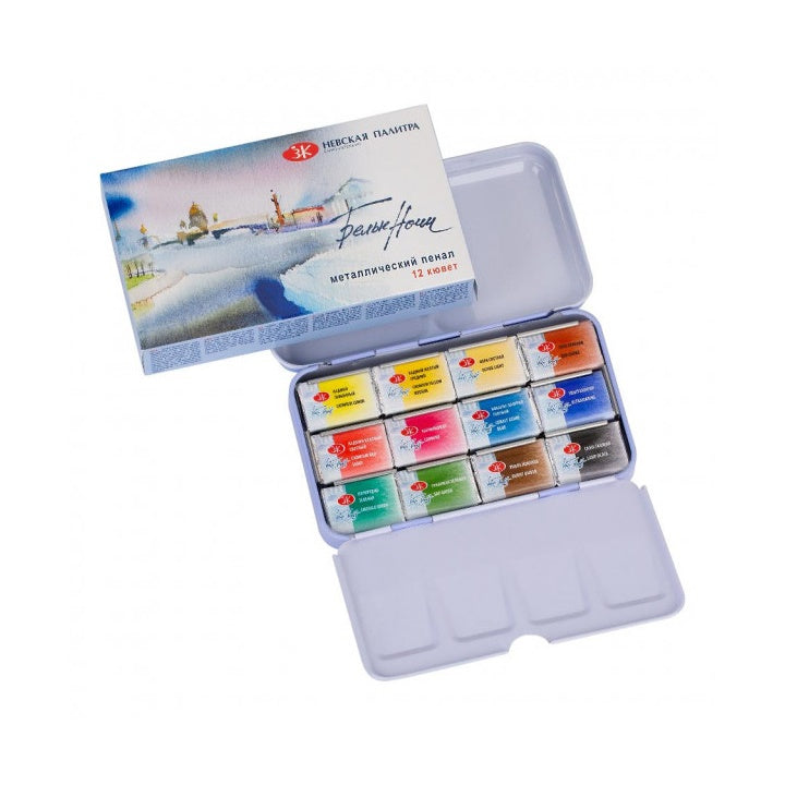 Set akvarelnih barv White Nights v kovinski škatli 12 kosov