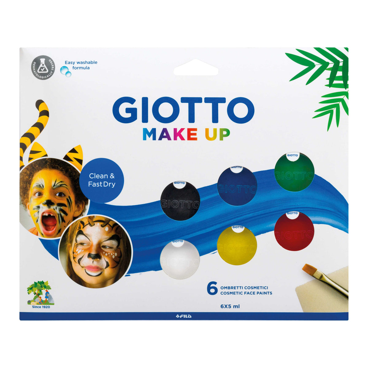Set barv za obraz GIOTTO Make Up 6 x 5 ml s čopičem in gobico