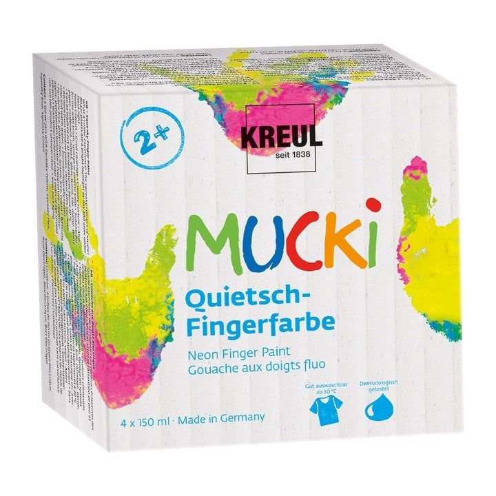 Set barv za prstno slikanje na tekstilu MUCKI - neon odtenki 4 x 150 ml