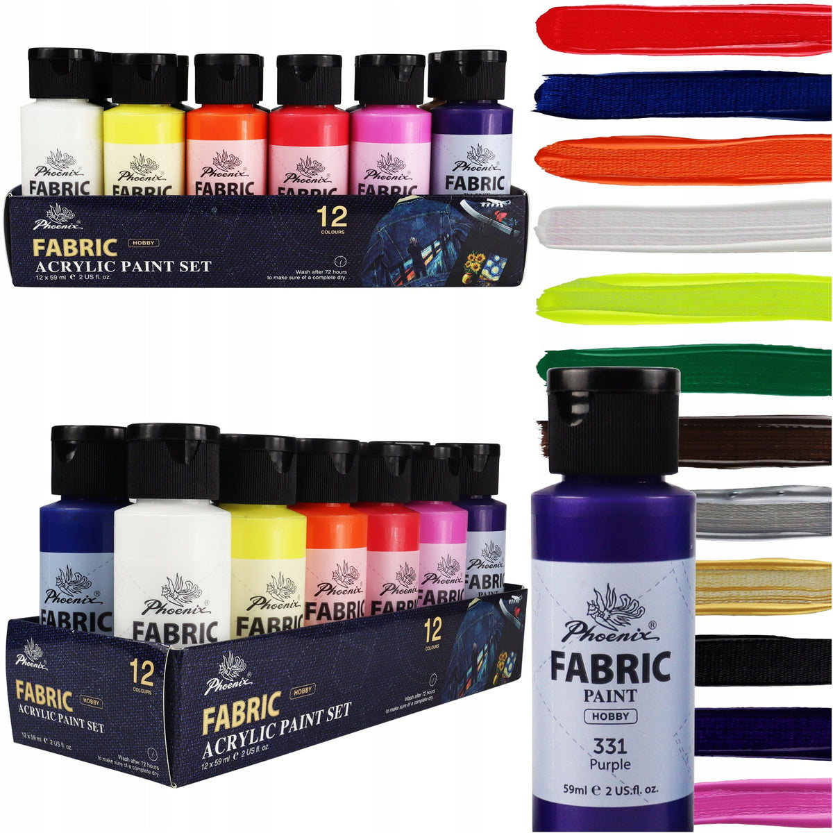Set barv za tekstil Phoenix 12–24 x 59 ml