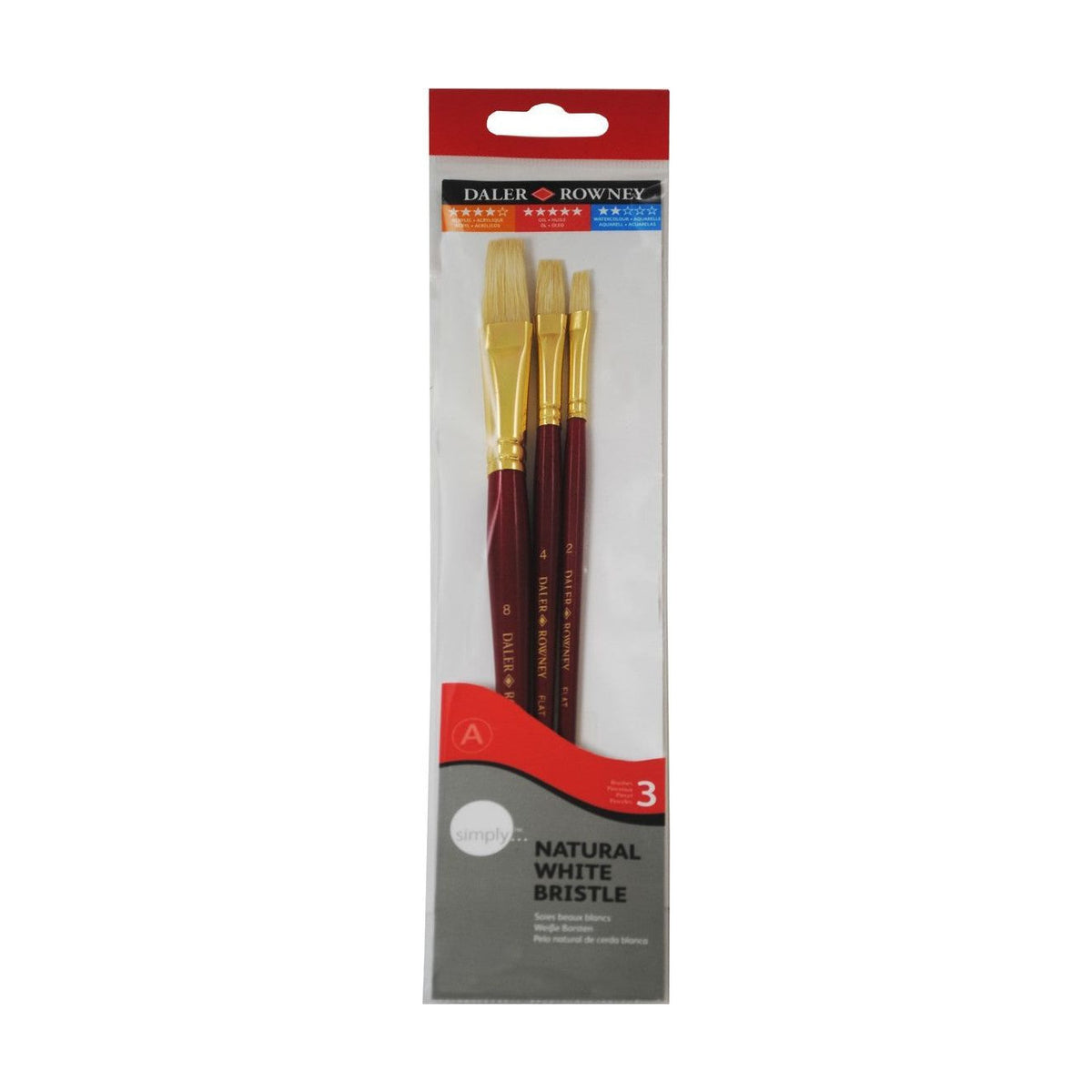 Set čopičev za oljne barve DALER ROWNEY Simply – prašičja ščetina, 3 kosi, velikost 1