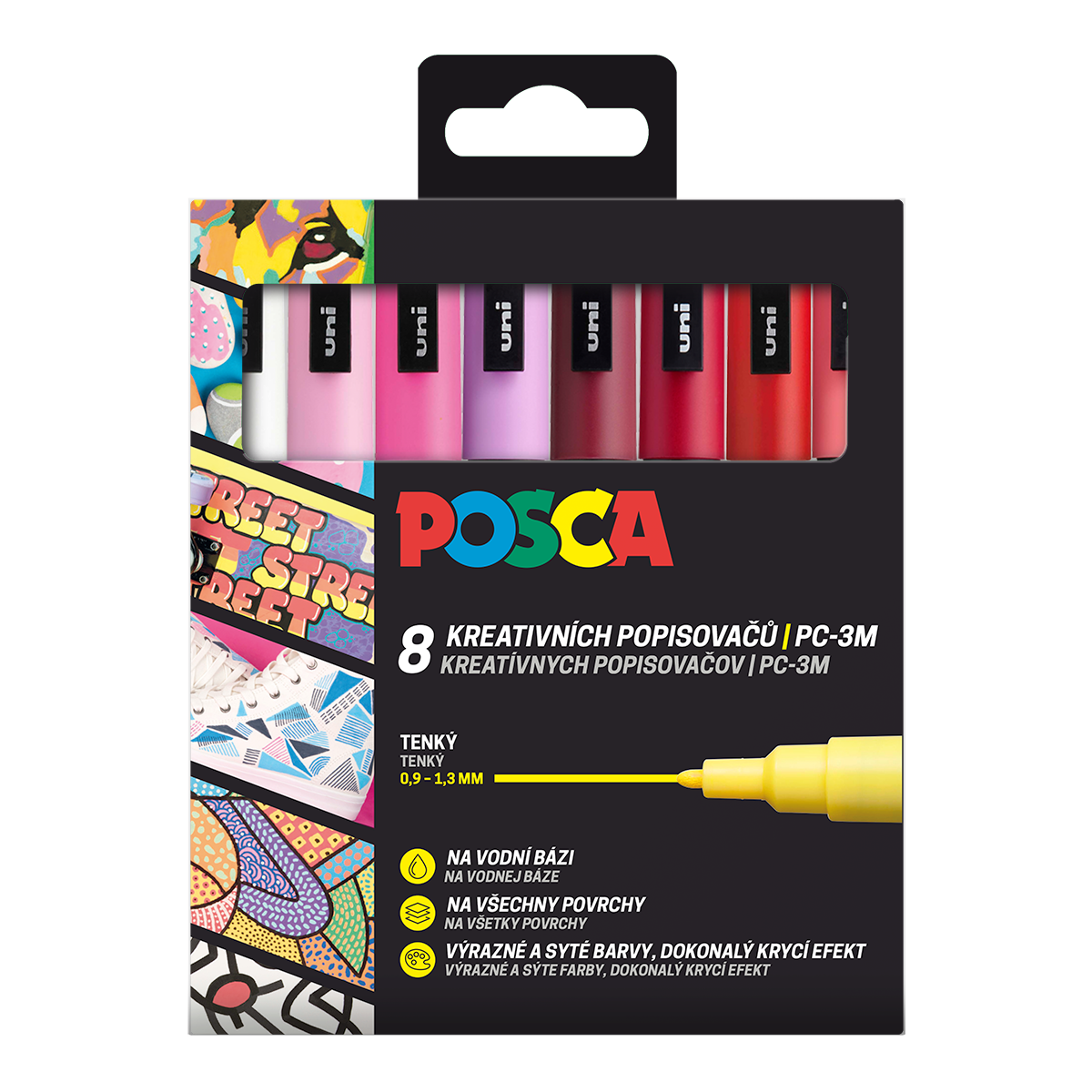Set flomastrov Posca PC-3M LOVE, 0,9 - 1,3 mm - mešanica toplih tonov (8 kosov)