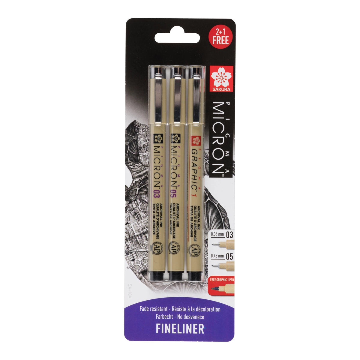 Set tehničnih pisal Sakura Pigma Micron in Graphic - 3 delni set