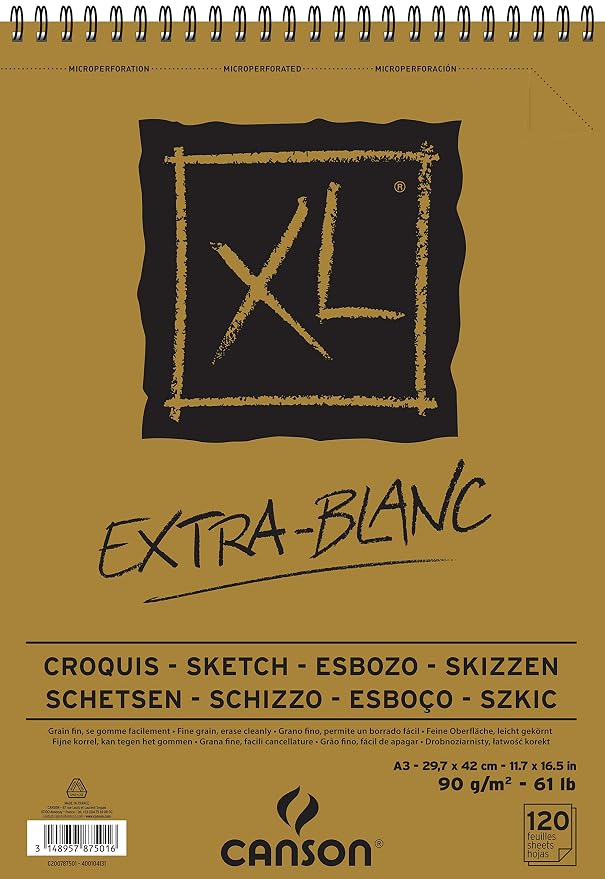 Skicirka CANSON XL Extra Blanc 90 g/m² 120 listov A3 s spiralno vezavo zgoraj