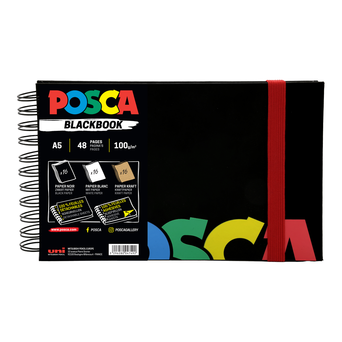 Skicirka Posca, črna, A5, mešanica 3 barv papirja
