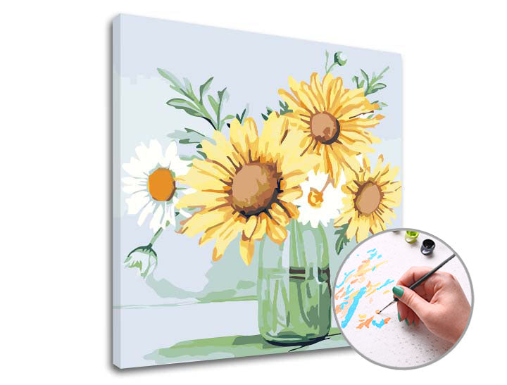 Slikanje po številkah MARGARETS IN SUNflowers – na okvirju