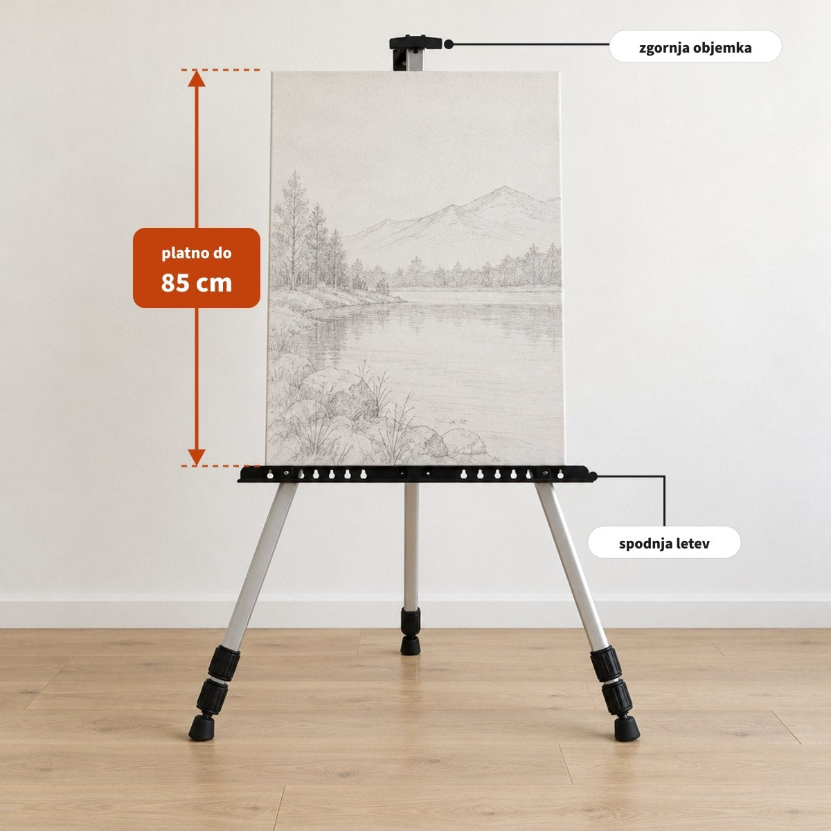 Platno višine do 85 cm v nastavljivih držalih stojala Royal ALUMINIUM