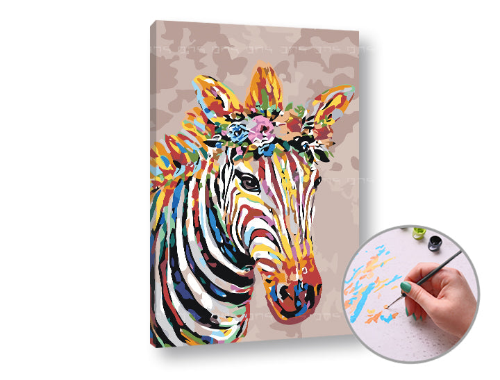 Slikarstvo po številkah ZEBRA S CVETOM | srednja težavnost – pogled 2