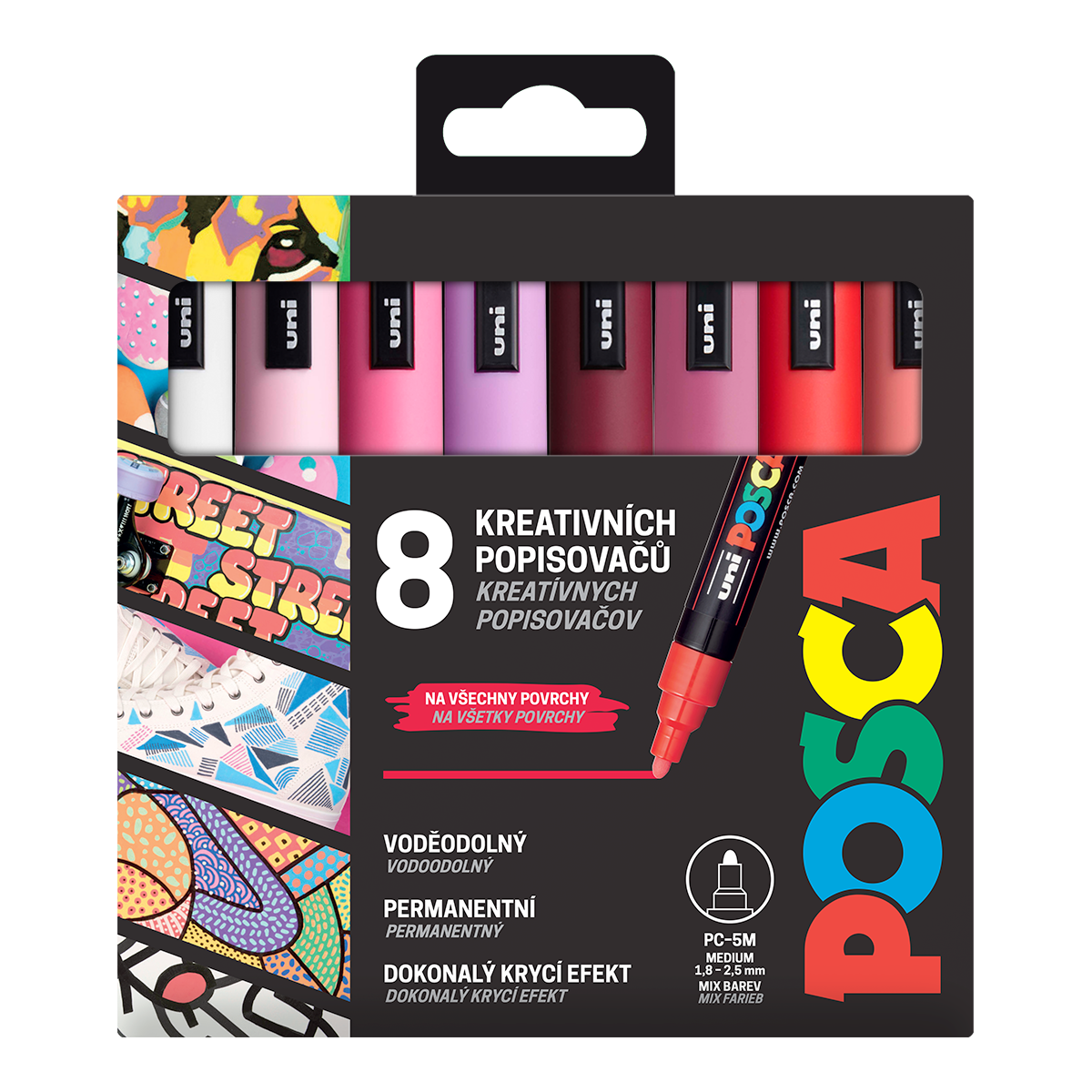 Posca komplet markerjev PC-5M, LOVE, 1,8 - 2,5 mm, mešanica toplih tonov (8 kosov)