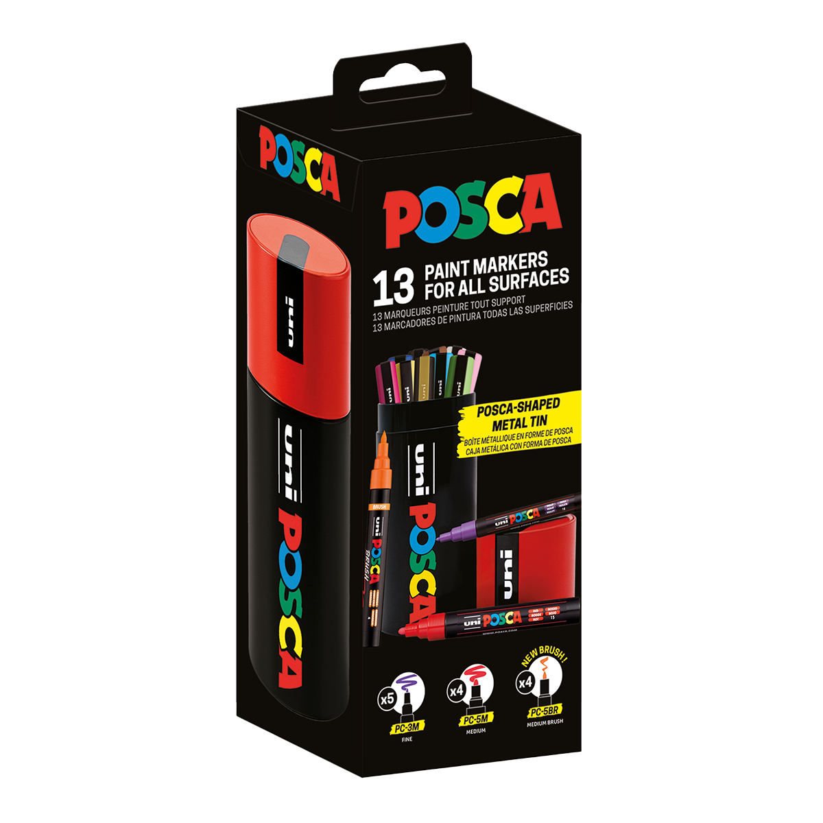 Posca kombinirani set flomastrov v pločevinasti škatli – 13 kosov (PC-3M, PC-5M, PC-5BR)