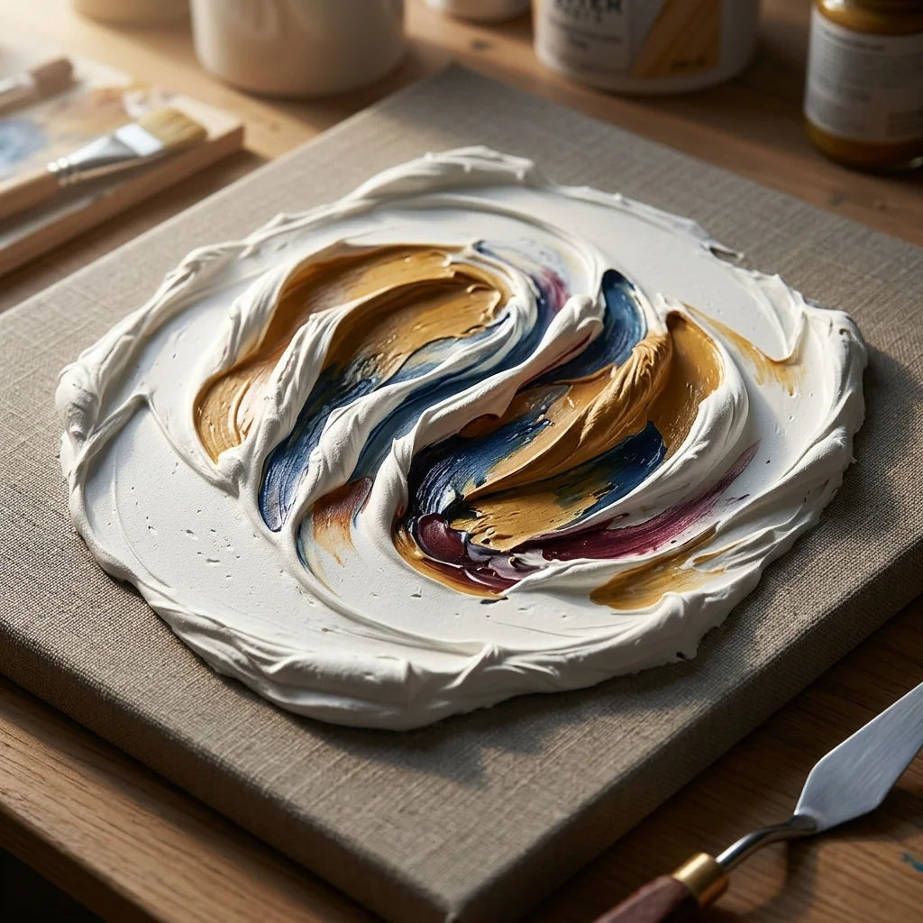 Impasto teksture s 3D reliefno pasto za modeliranje ARTMIE Butter &mdash; nanos s slikarsko lopatico na platno