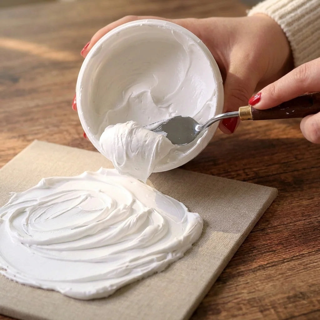 Nanos paste Butter s slikarsko lopatico na platno