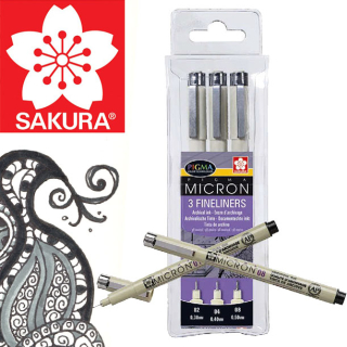 Set flomastrov za tehnično risanje SAKURA Pigma Micron / 3 delni